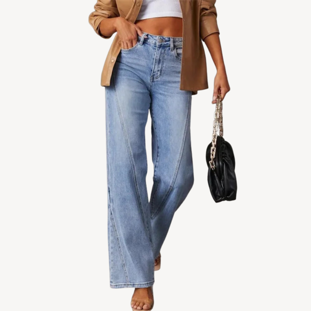 Ladies Dark Wash Loose Fit Jeans - OutfitLondon