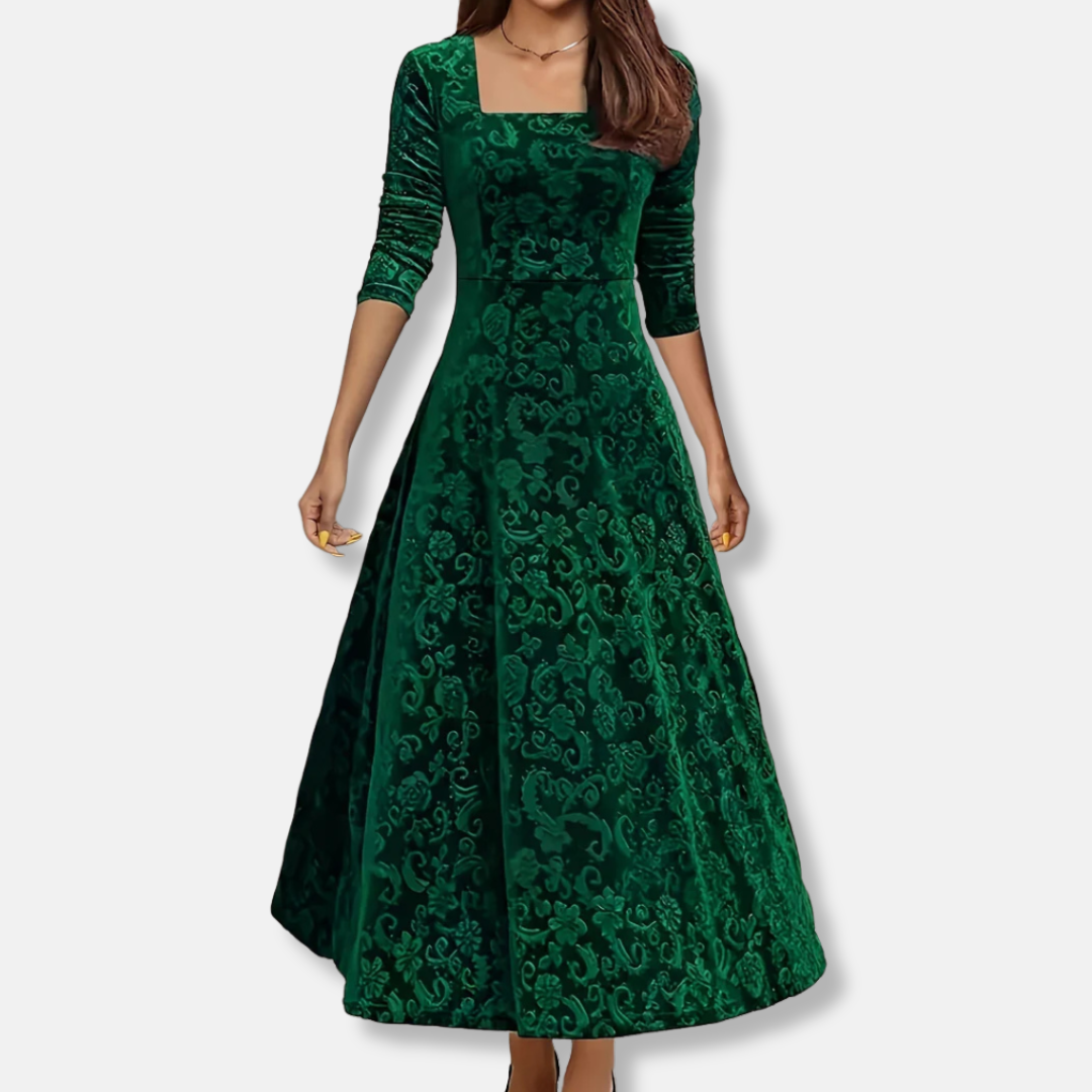 Floral A-Line Knee Length Dress with V Neck Sleeves