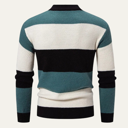 Colourful Patchwork Cable Knit Men's Sweater