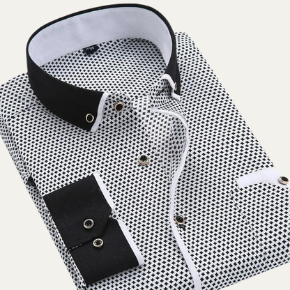 Slim Fit Textured Contrast Collar Dress Shirt