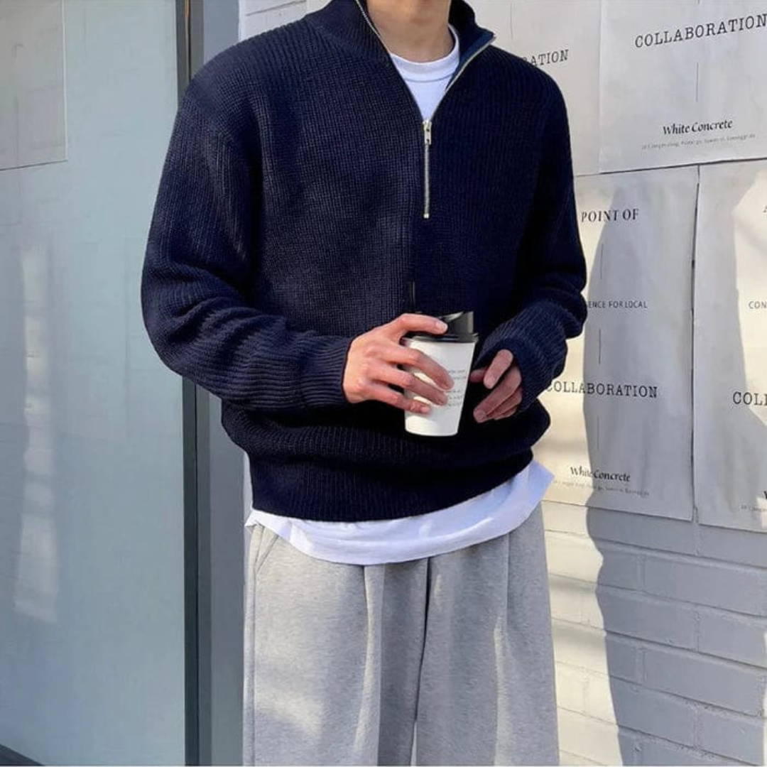 Classic Fit Zip Up Knit Sweater