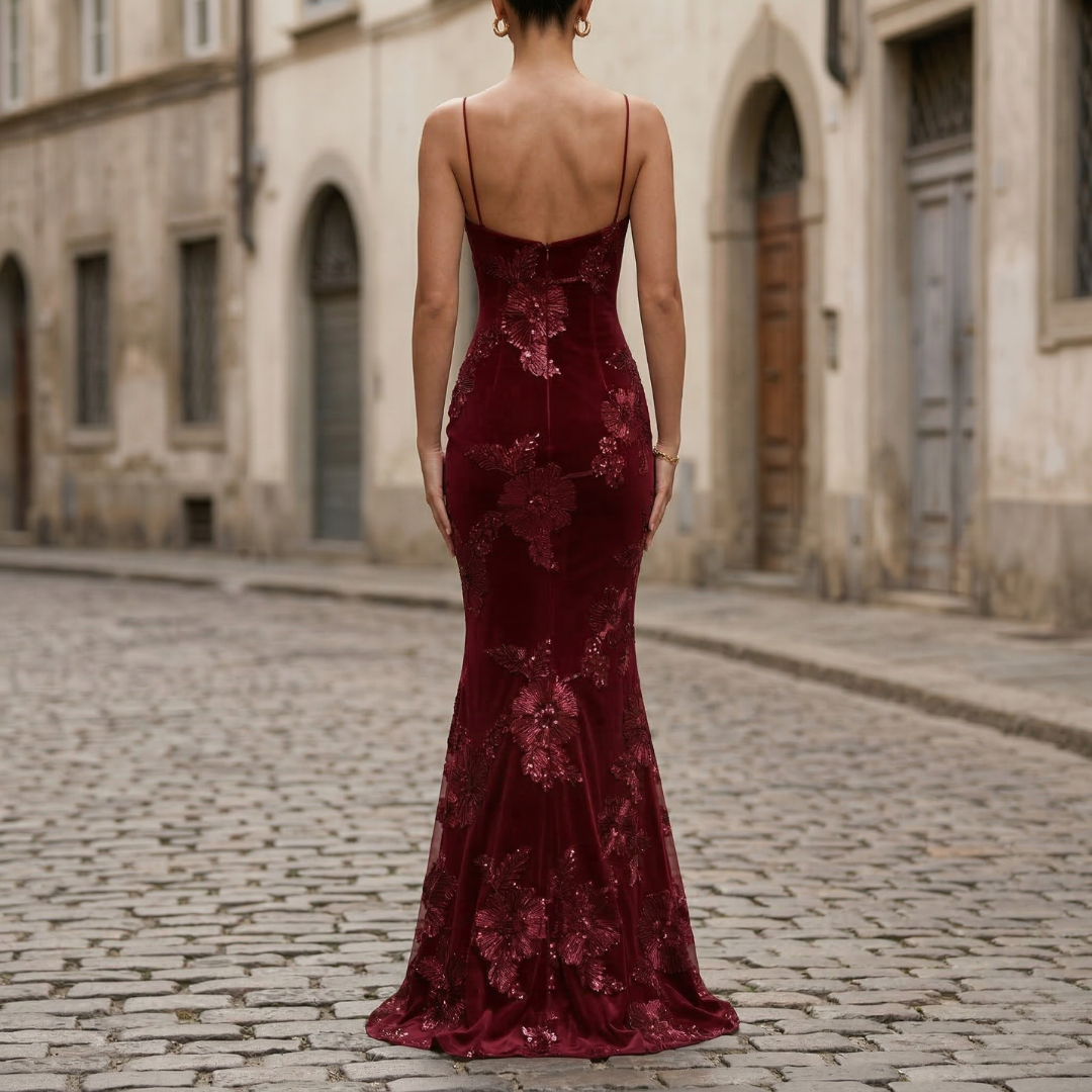 Ladies Elegant Floral Floor Length Prom Dress