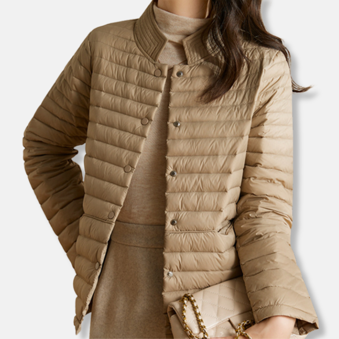Tailored Padded Coat | Fitted High Neck Jacket
