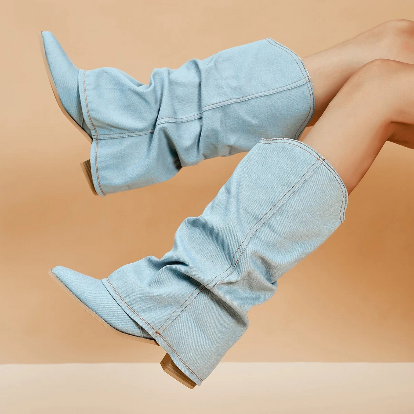Blue Low Heel Ankle Boots for Women - OutfitLondon