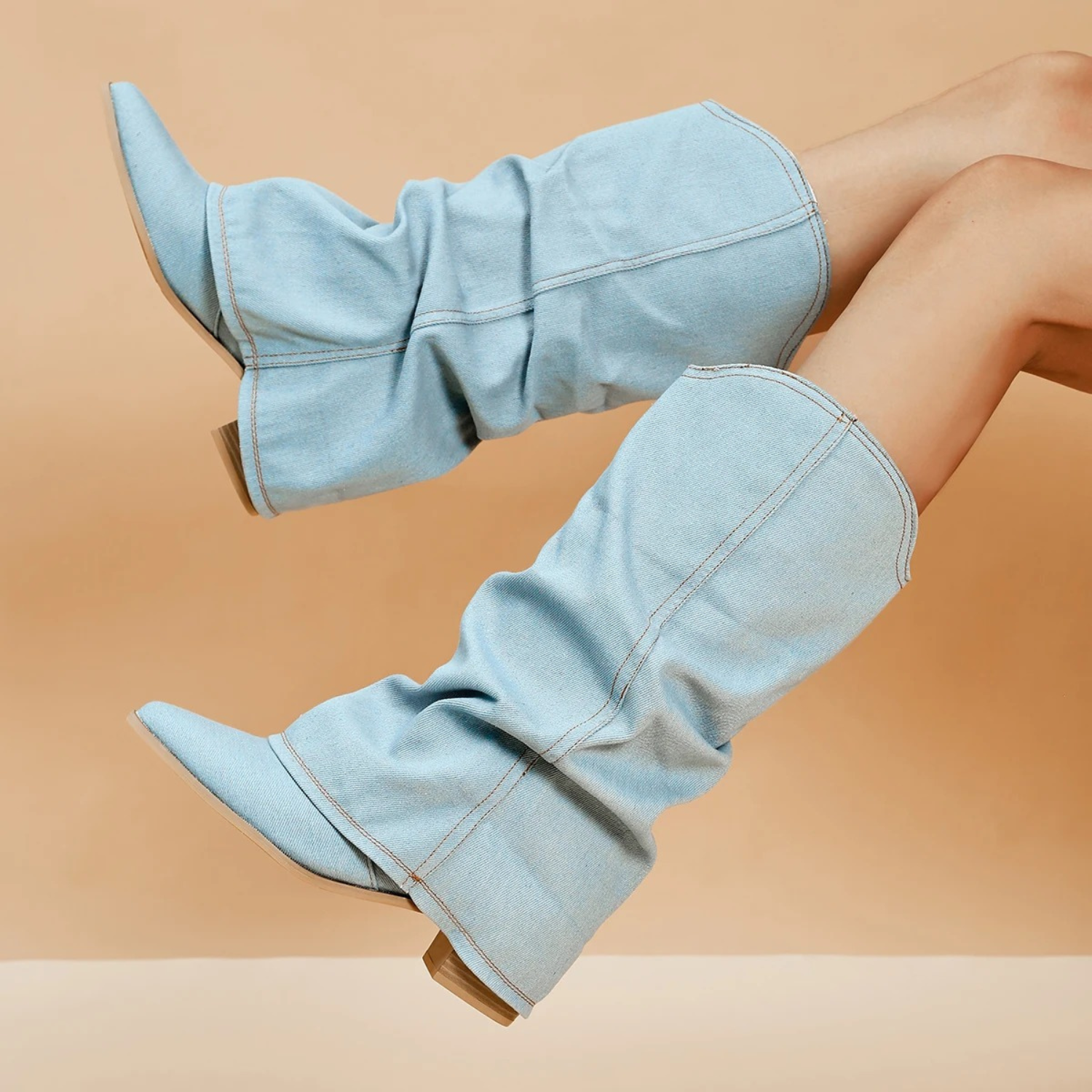 Blue Low Heel Ankle Boots for Women - OutfitLondon