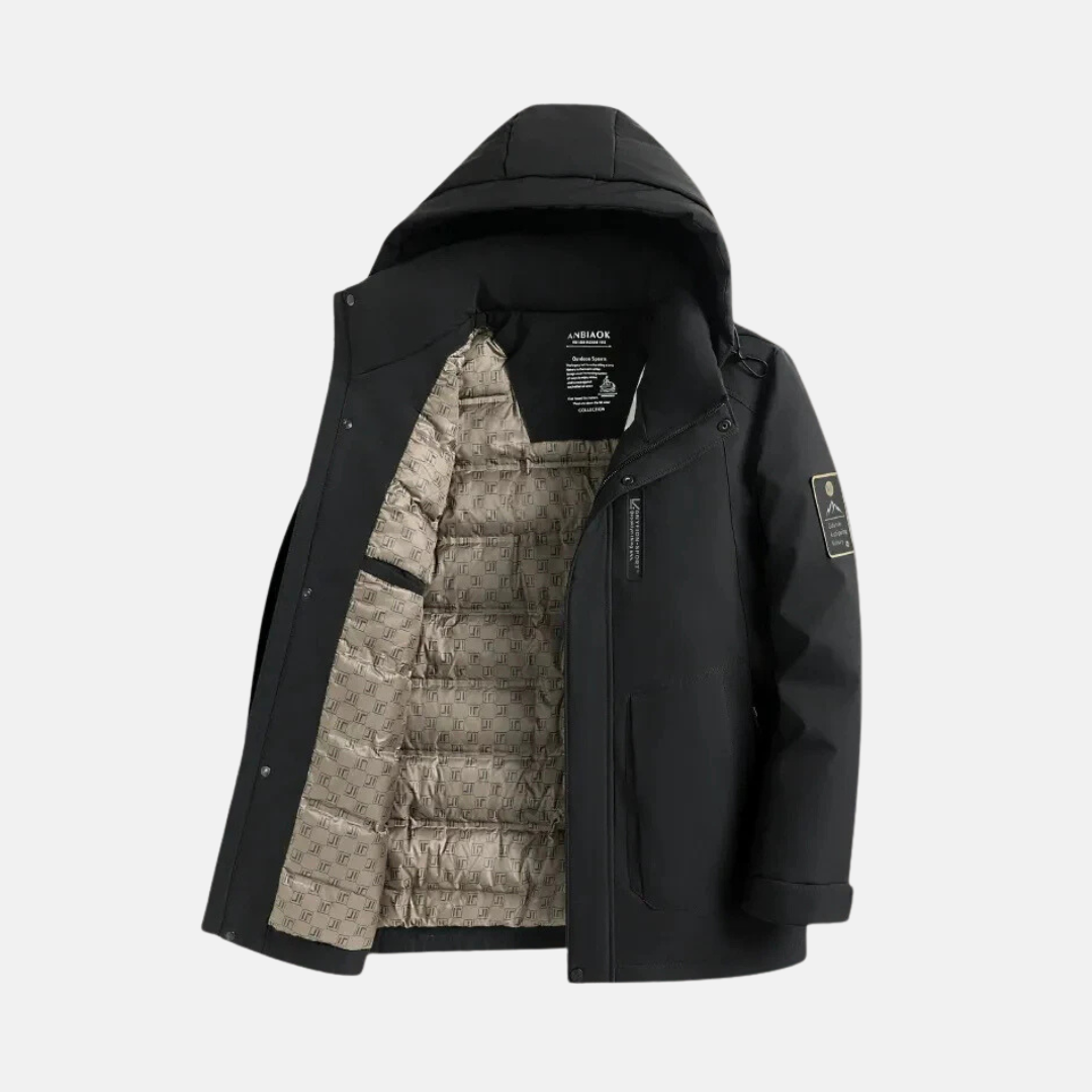 Warm Men's Puffer Coat with Hood and Zip Front