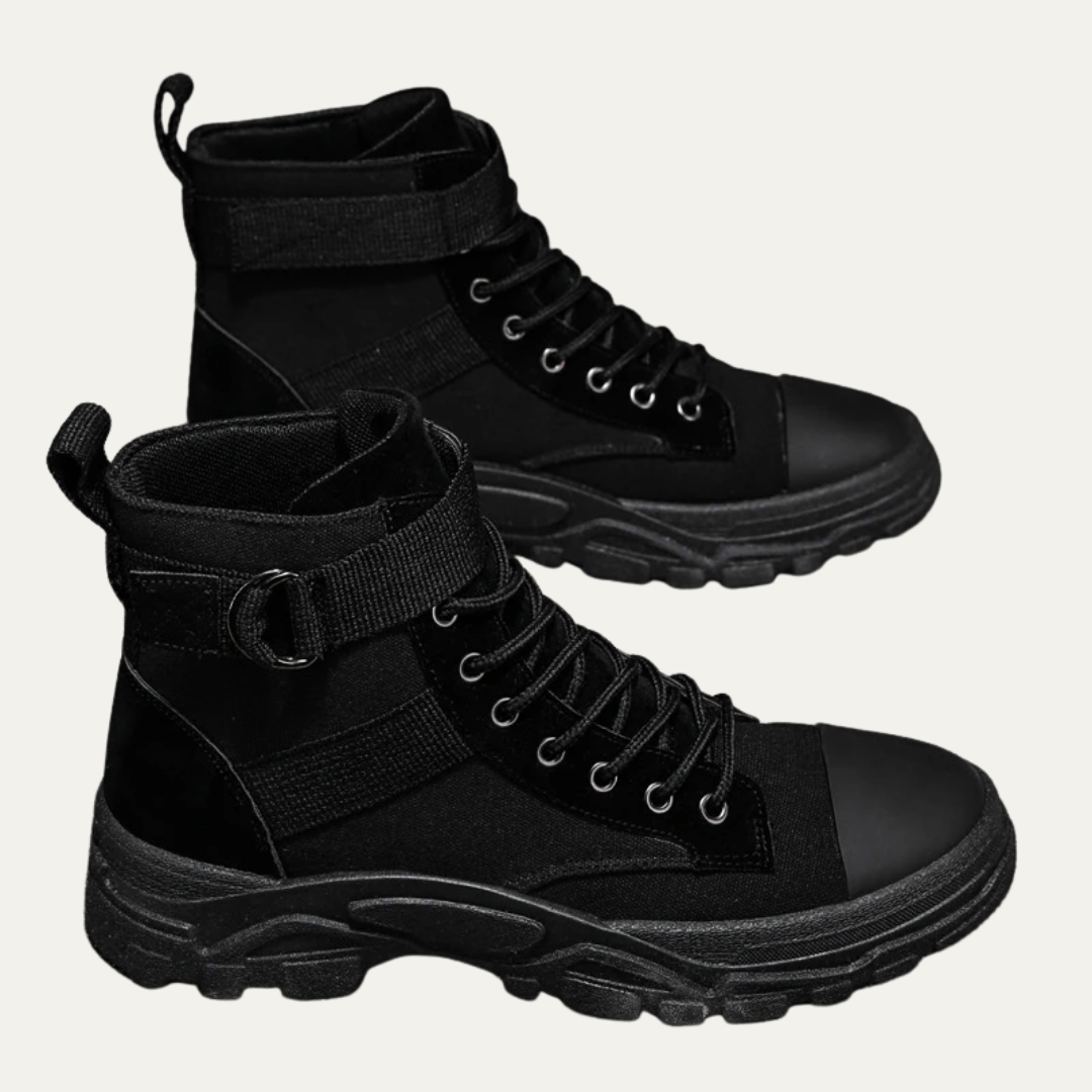 Tough Lace Up Work Boots with Buckle Strap