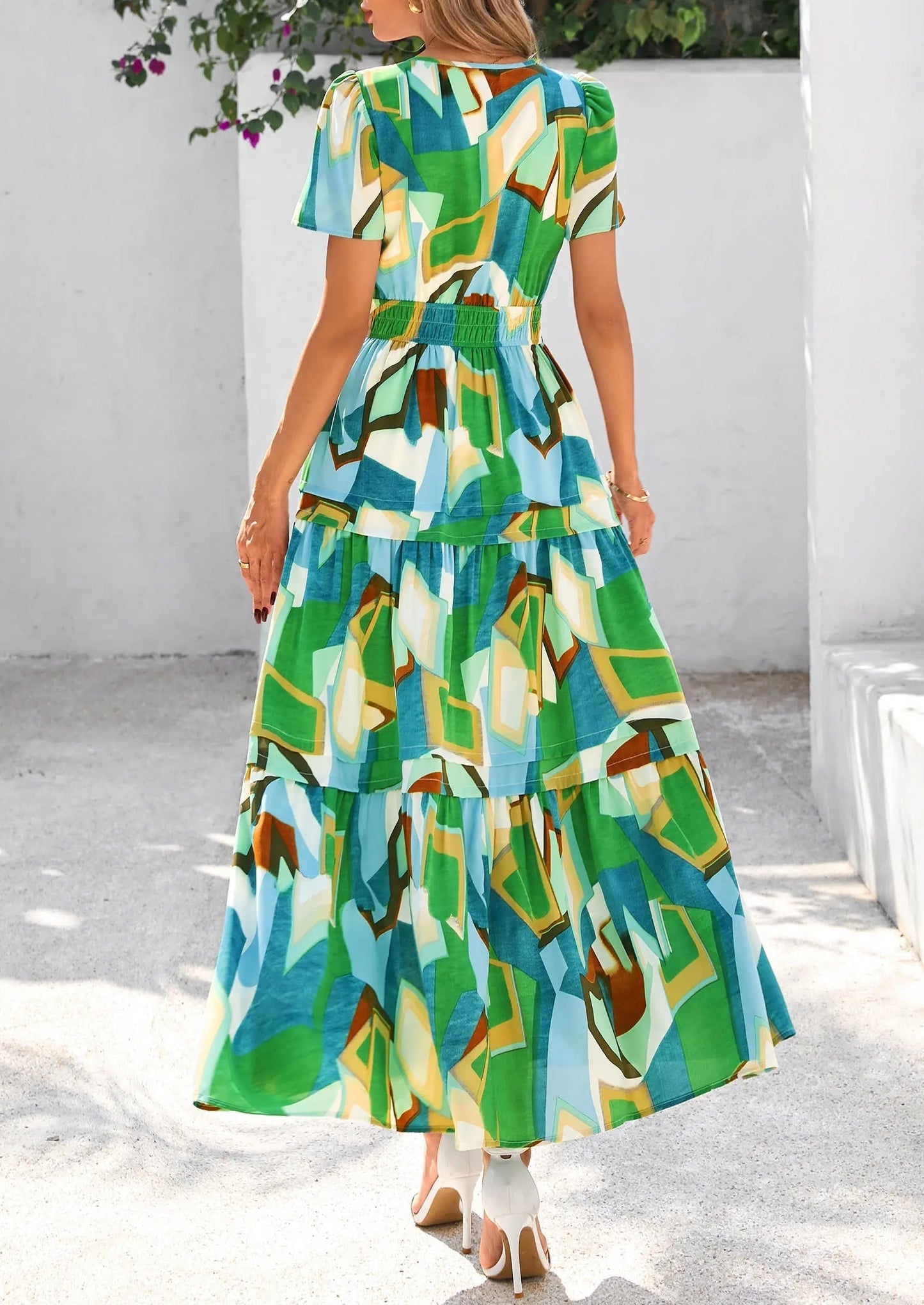 Casual Floral V Neck Flowy Beach Maxi Dress