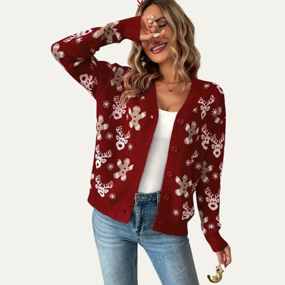Women's Holiday Red Cable Knit Cardigan