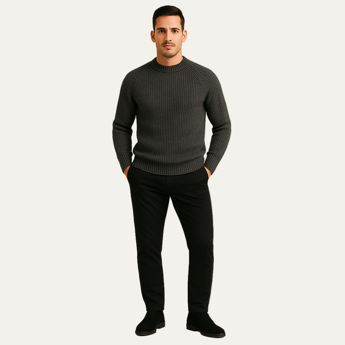 Men's Crew Neck Thick Cable Knit Jumper Sweater