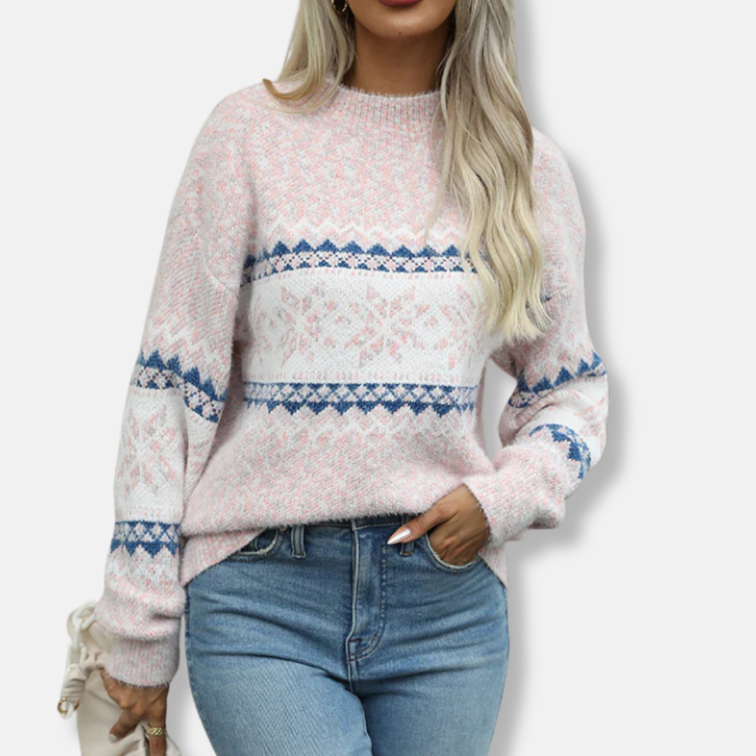 Cozy Womens Crew Neck Sweatshirt with Fair Isle Design