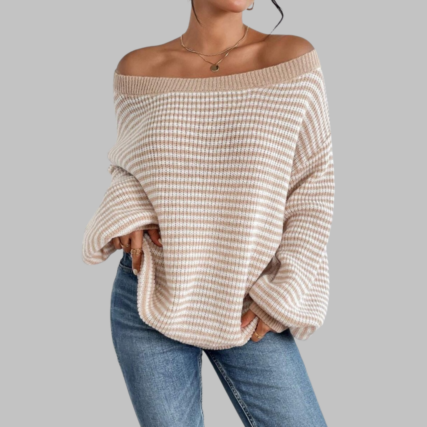Relaxed Fit Stripe Crew Neck Sweater