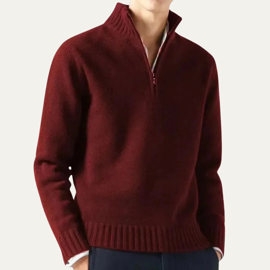Men's Textured Crew Neck Quarter Zip Jumper