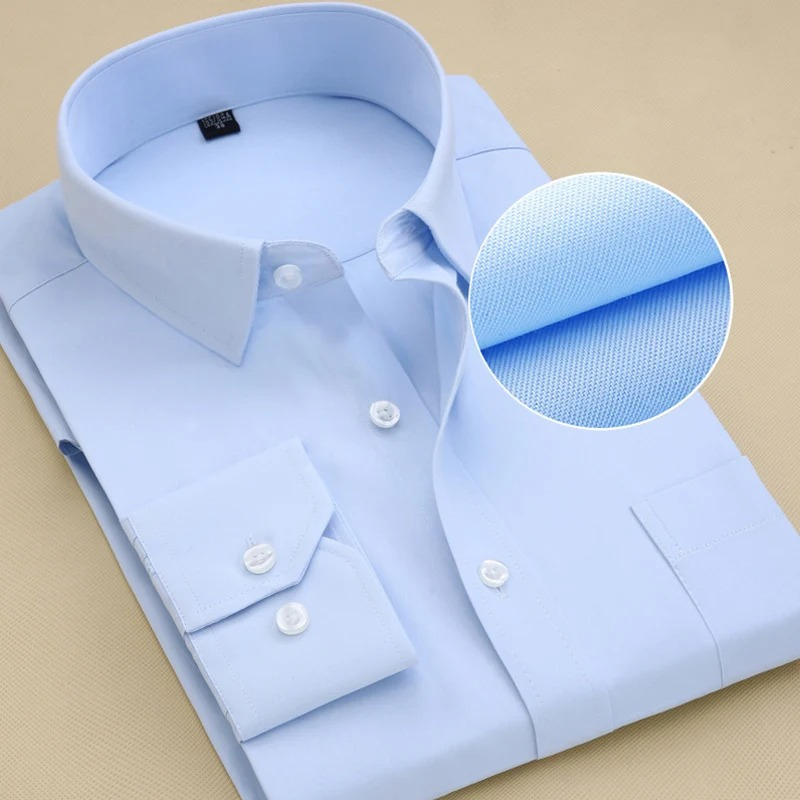 Simple Relaxed Fit Mens Long Sleeve Dress Shirt