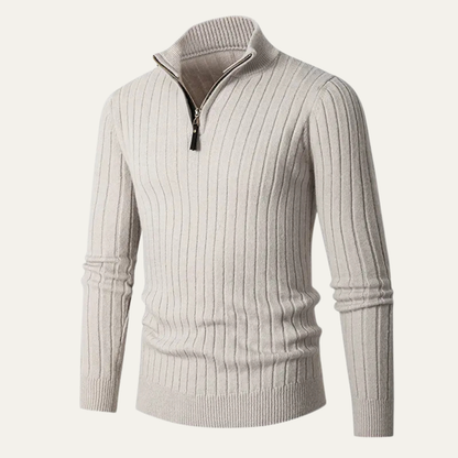 Warm Crew Neck Ribbed Knit Half Zip Sweater