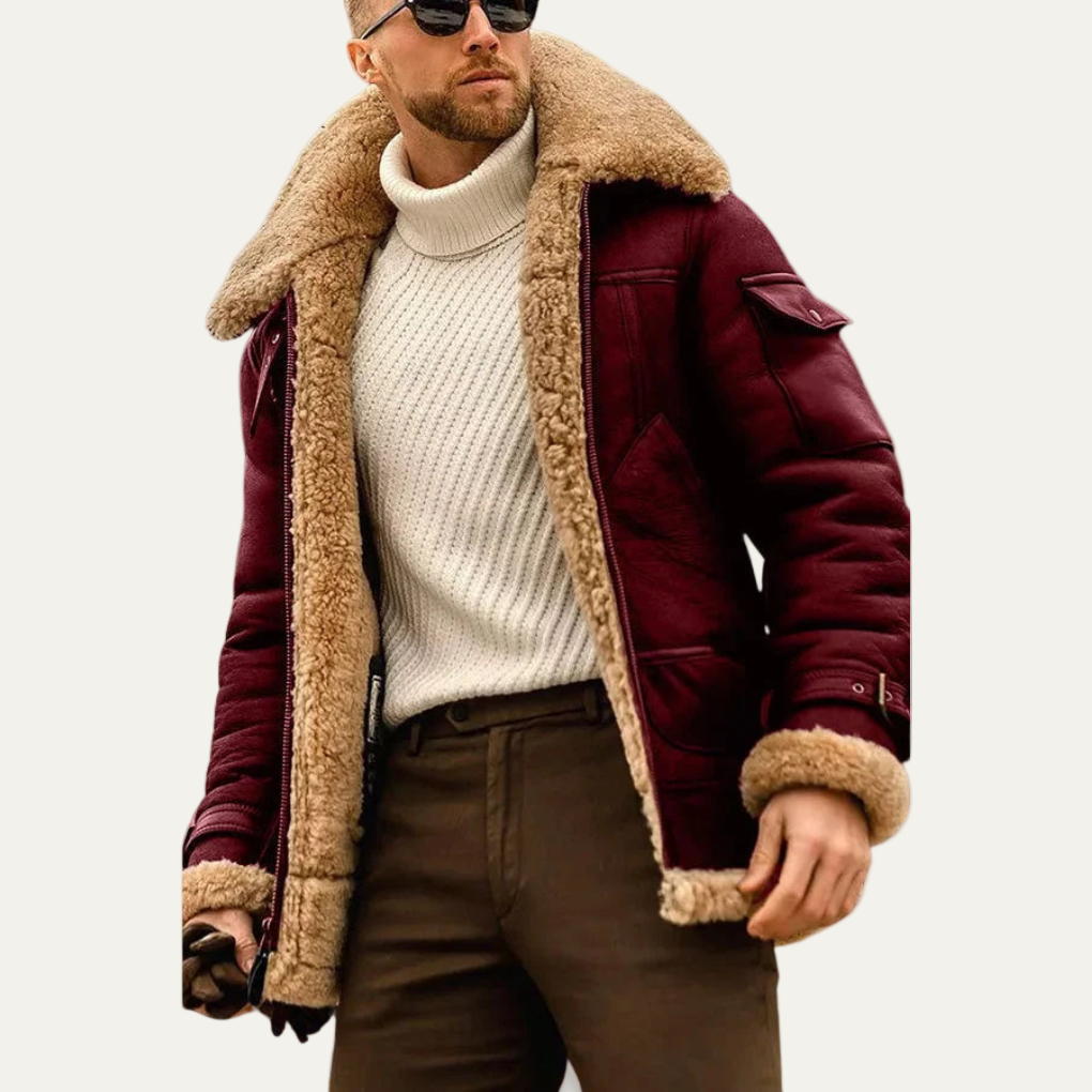 Men's Faux Fur Lined Leather Biker Jacket