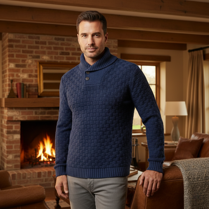 Classic Mens Thick Cable Knit Sweater with Buttons