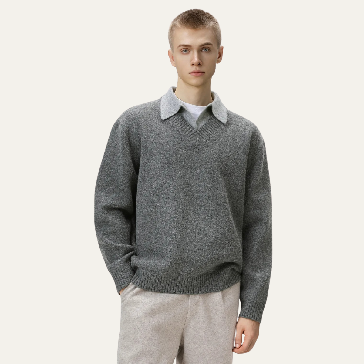 Comfy Men's Knit Polo Neck Sweater