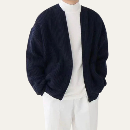 Thick Textured Crew Neck Cardigan Sweater