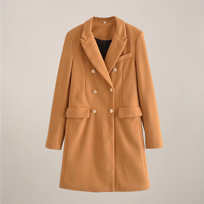 Classic Tan Double Breasted Coat with Gold Buttons