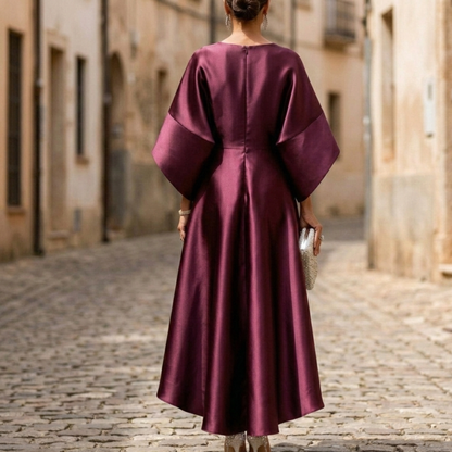 Luxury Satin Midi Dress with Cape Sleeves