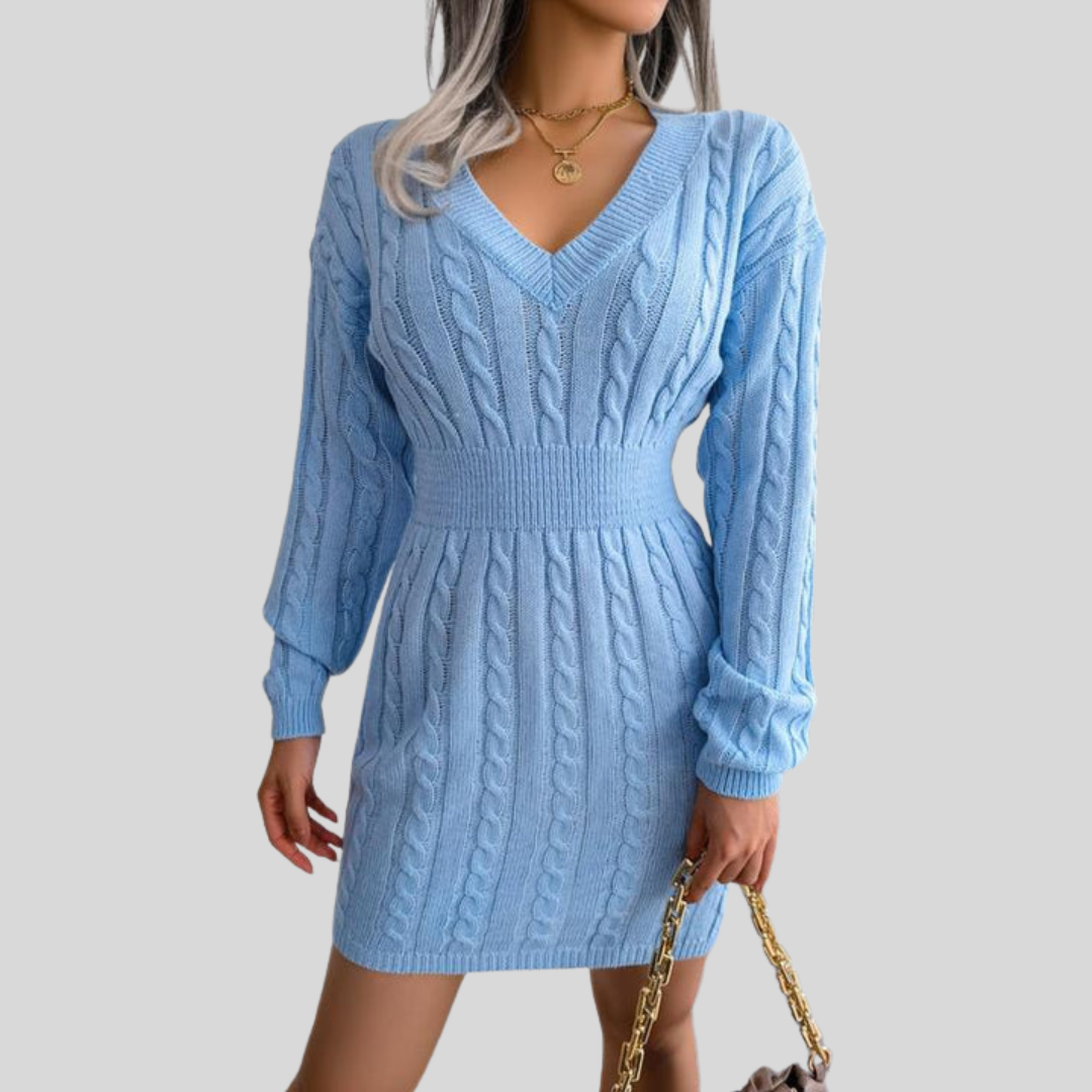 Soft Cable Knit V-Neck Sweater Dress for Women