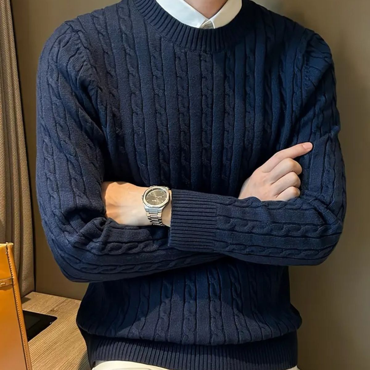 Soft Navy Blue Men's Merino Wool Sweater