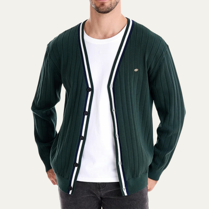 Men's Classic Crew Neck Striped Sweater Cardigan