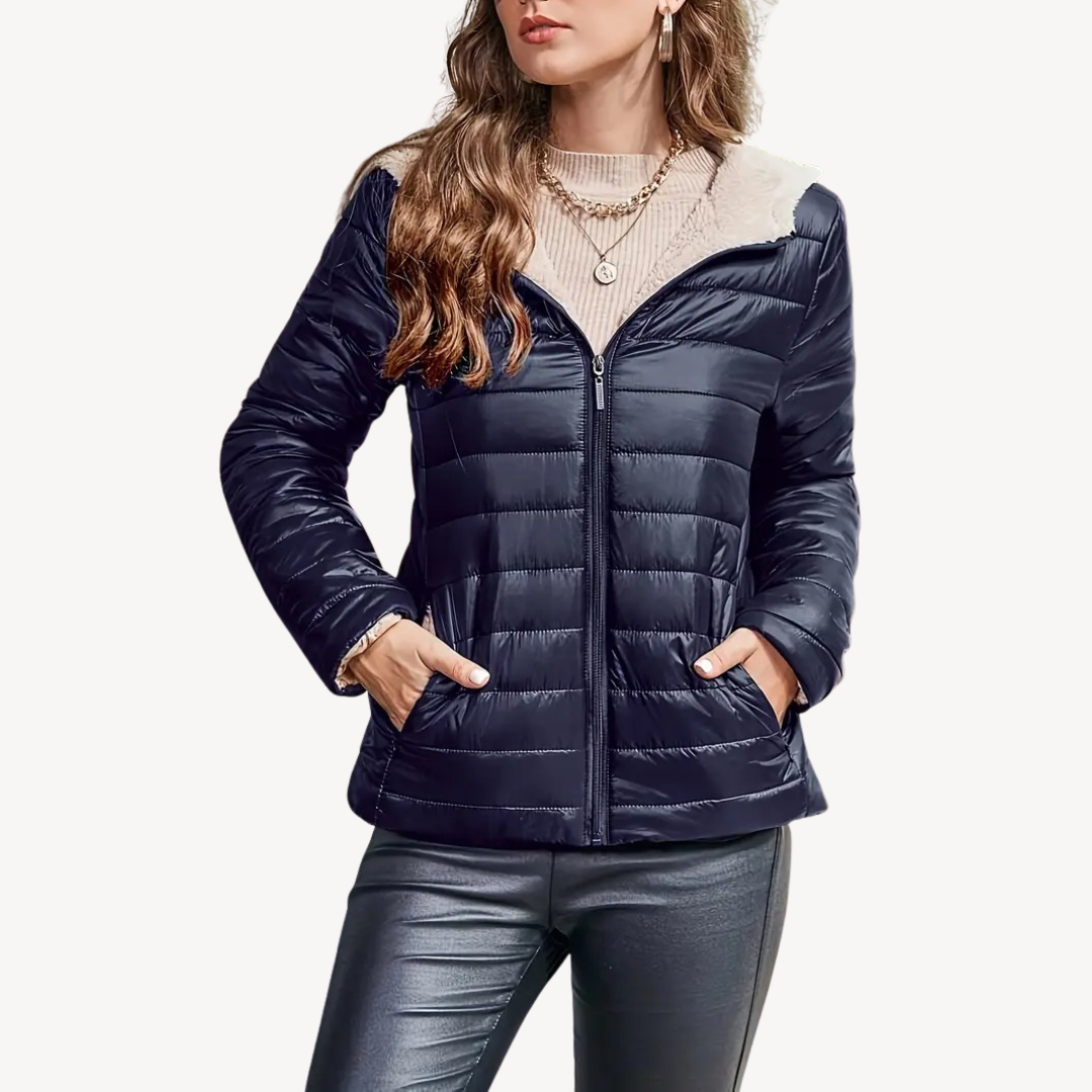 Warm Women's Down Jacket with Fleece Lining and Zip