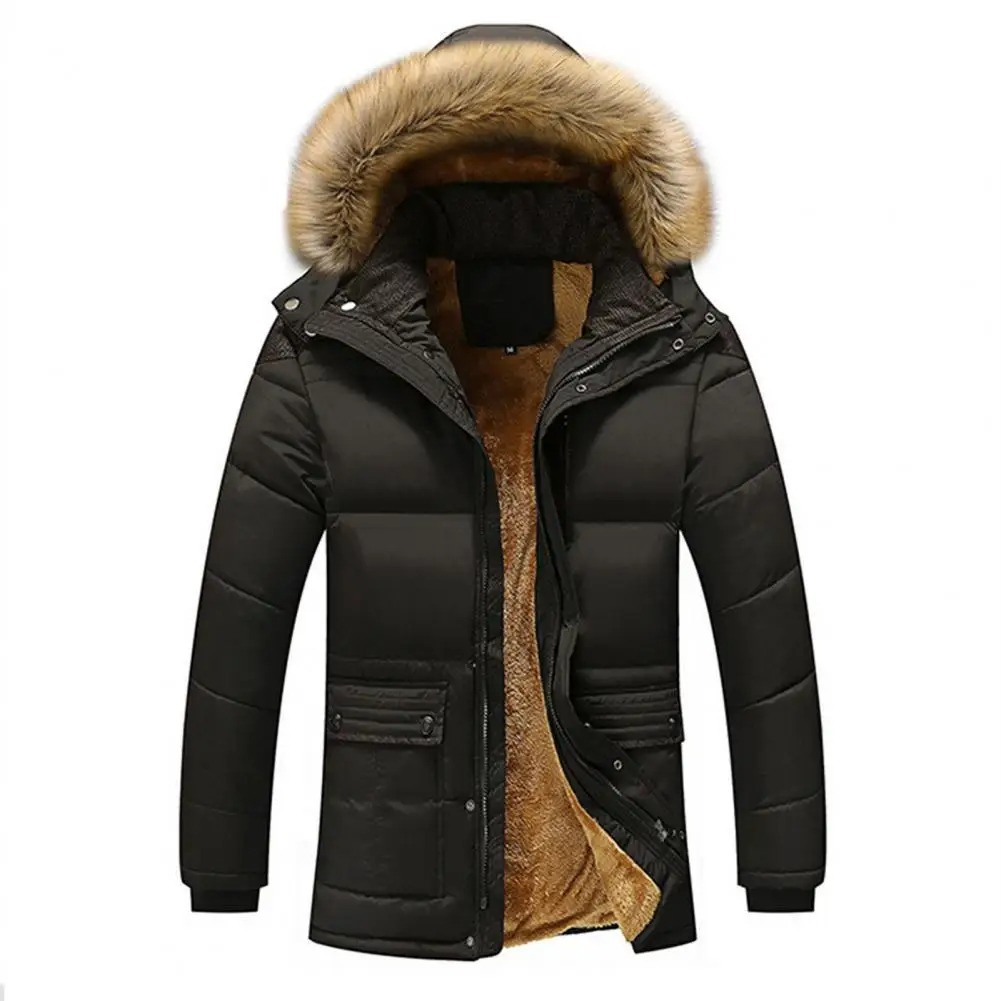 Insulated Mens Padded Jacket with Faux Fur Hood