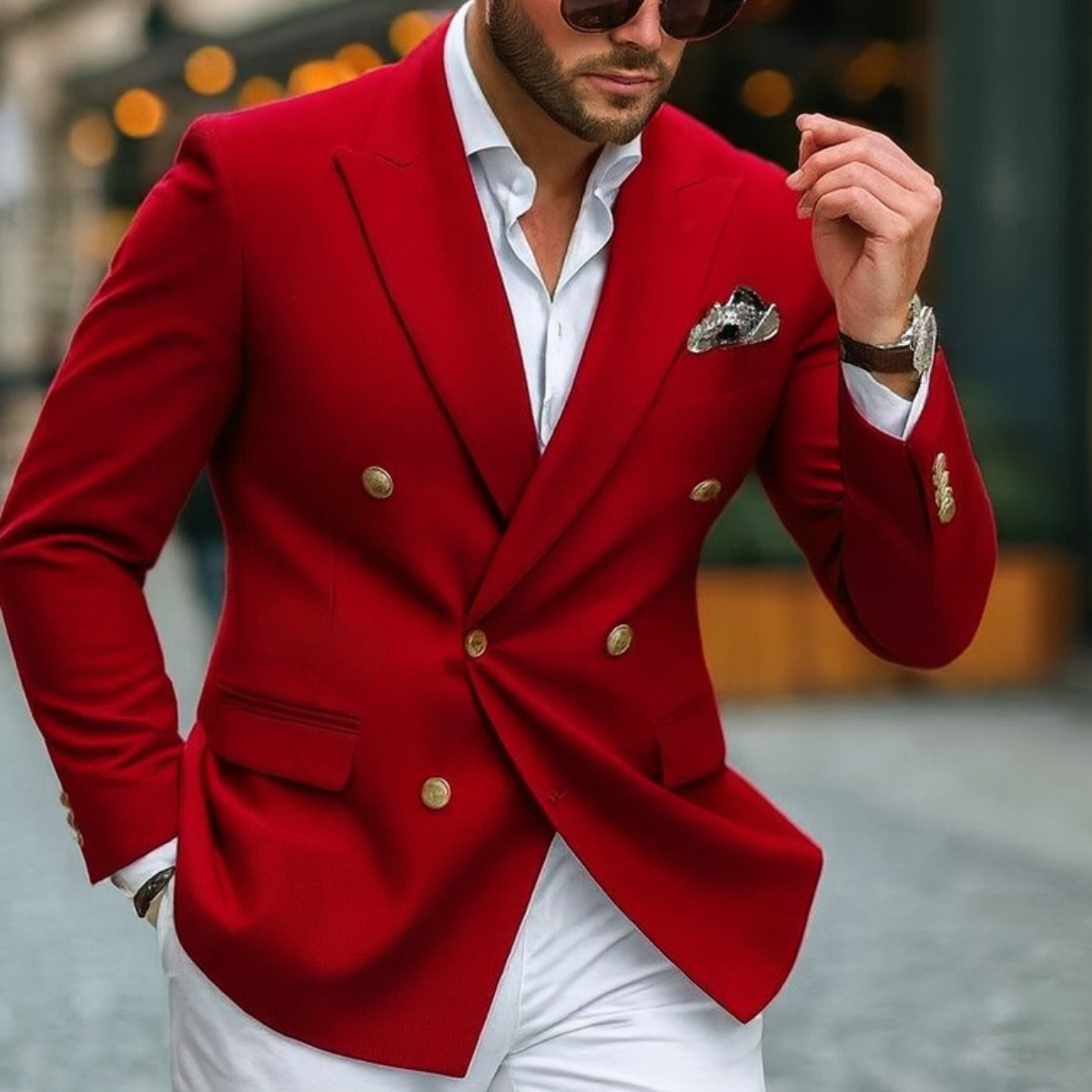 Slim Fit Men's Navy Blue Double Breasted Blazer Jacket