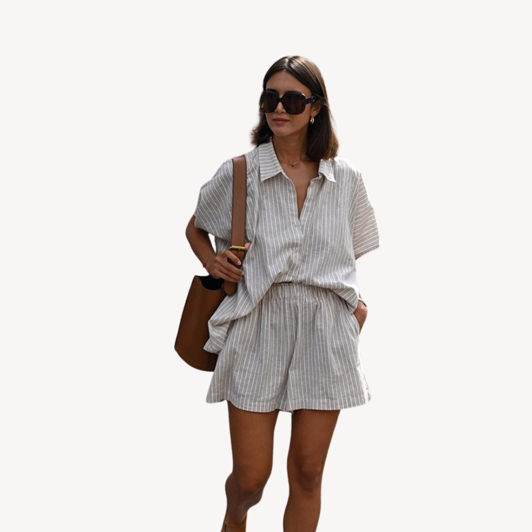 Soft Stripe Cotton Shorts Set for Women
