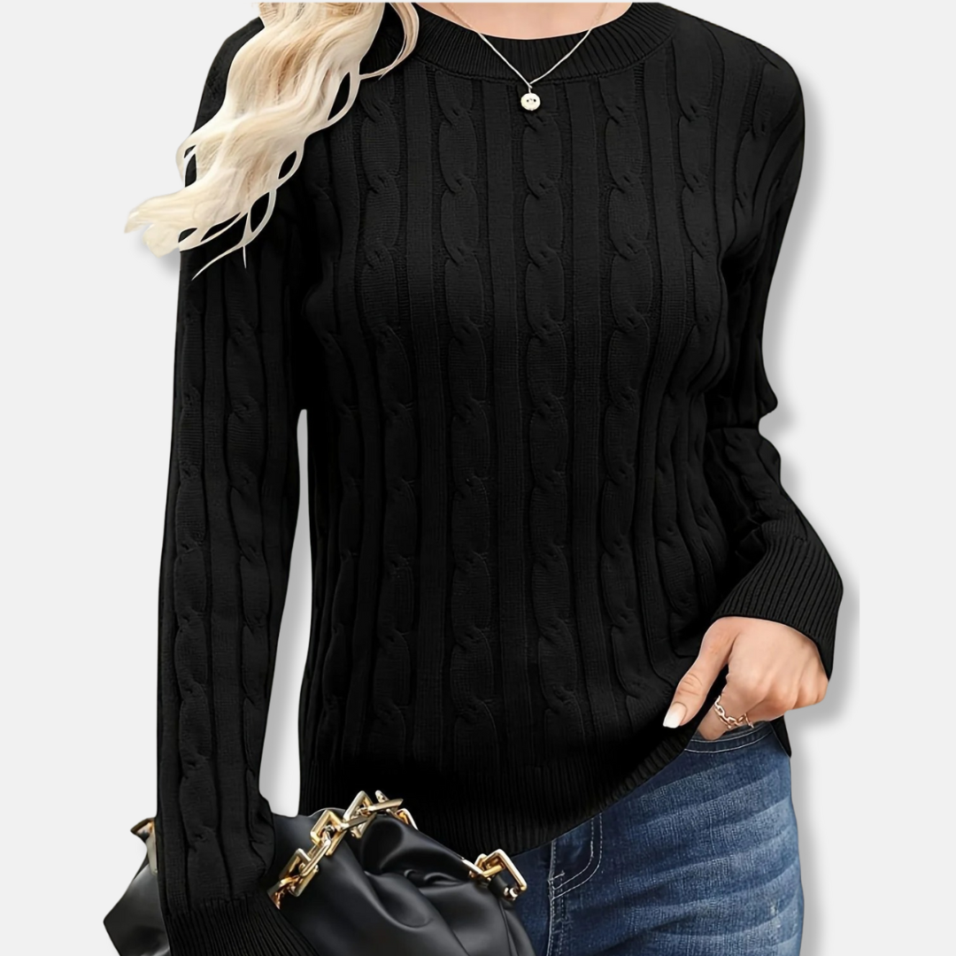 Cozy Women's Cable Knit Crew Neck Sweater