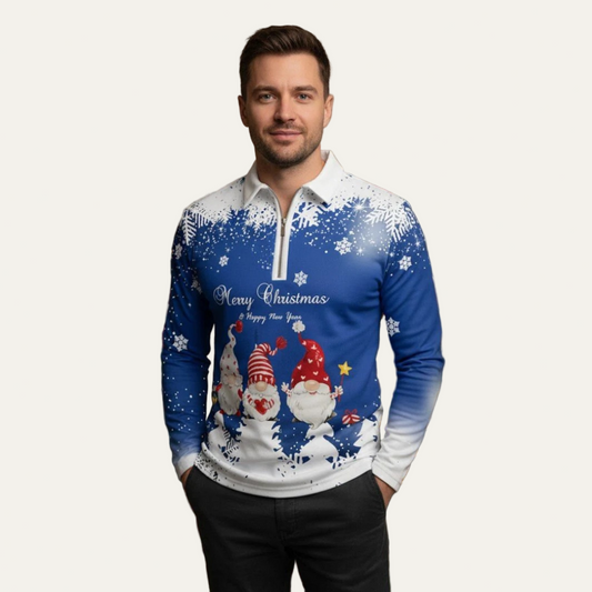 Men's Holiday Red Quarter Zip Sweater Polo - OutfitLondon