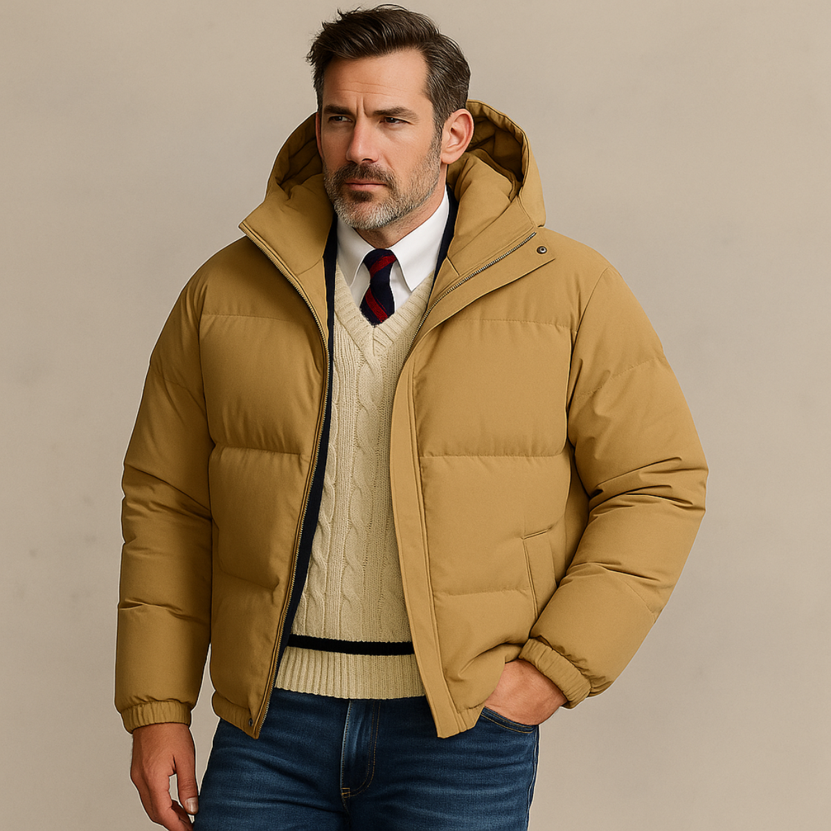 Warm Men's Padded Parka Jacket with Hood