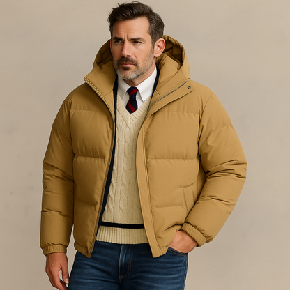 Warm Men's Padded Parka Jacket with Hood