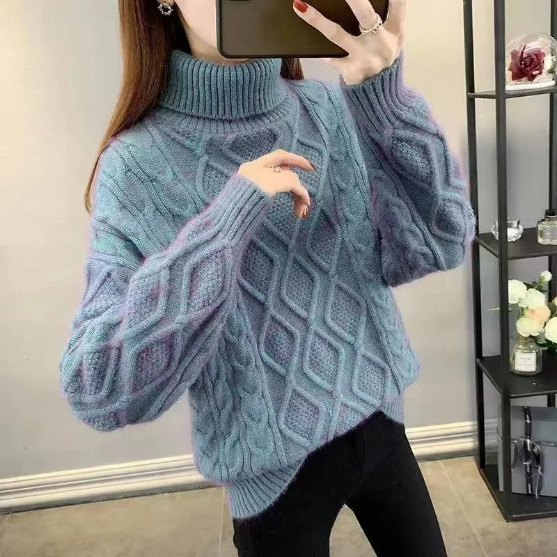 Soft Ladies Oversized Turtleneck Sweater - OutfitLondon