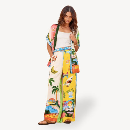 Summer Floral Satin Pants Set