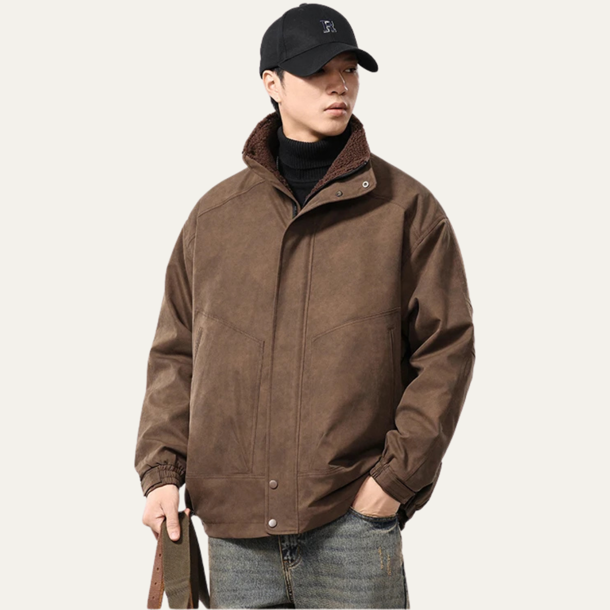 Luxury Mens Suede Inside Fleece Bomber Jacket