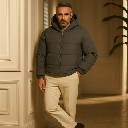 Warm Men's Padded Parka Jacket with Hood