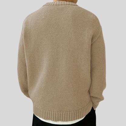 Men's Large Chunky Cable Knit Crew Sweater