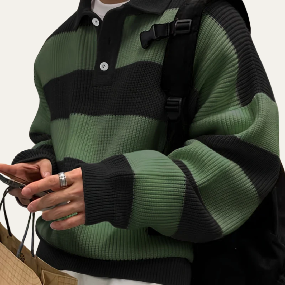 Men's Classic Patterned Knit Polo Sweater