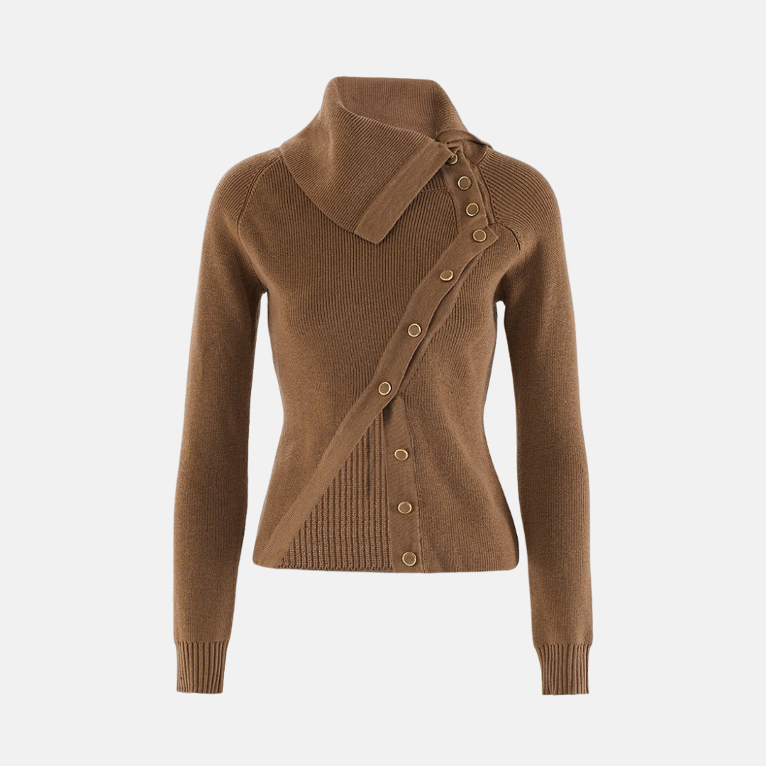 Women's Fitted Wool Sweater - Ribbed Crew Neck Top - OutfitLondon