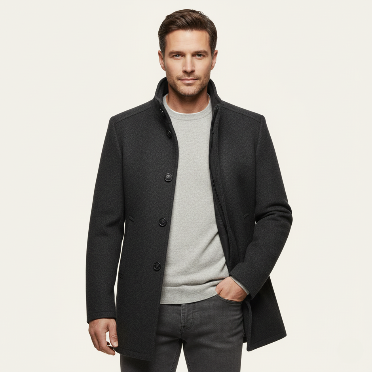 Thermal Mens Wool Coat with Insulated Lining