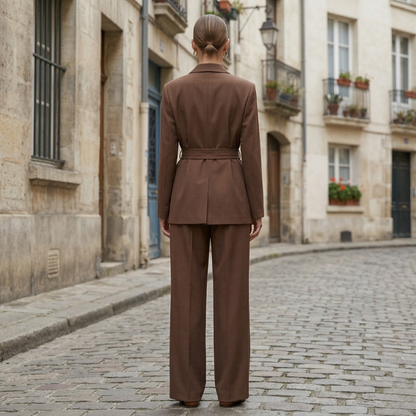 Classic Fit 2 Piece Pantsuit with Belted Jacket