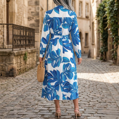 Ladies Long Sleeve Maxi Dress with Belted Waist