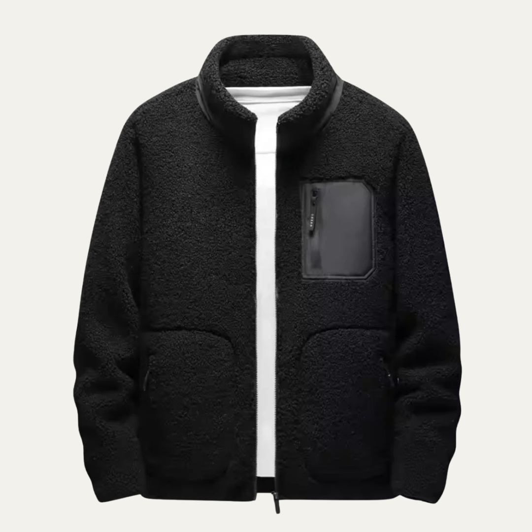 Warm Mens Fleece Coat with Contrast Pocket