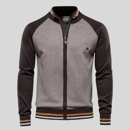 Classic Dual Color Zip Up Sweater