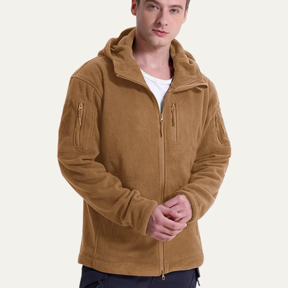 Warm Fleece Hooded Jacket for Men with Multiple Pockets