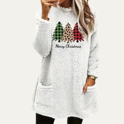 Soft Plush Holiday Tree Sweatshirt Top - OutfitLondon